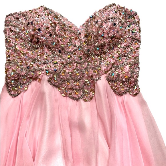 ALYCE PARIS ~ Elegant Blush Pink Chiffon Silky Dress w/Rhinestones size 6 - Picture 7 of 8